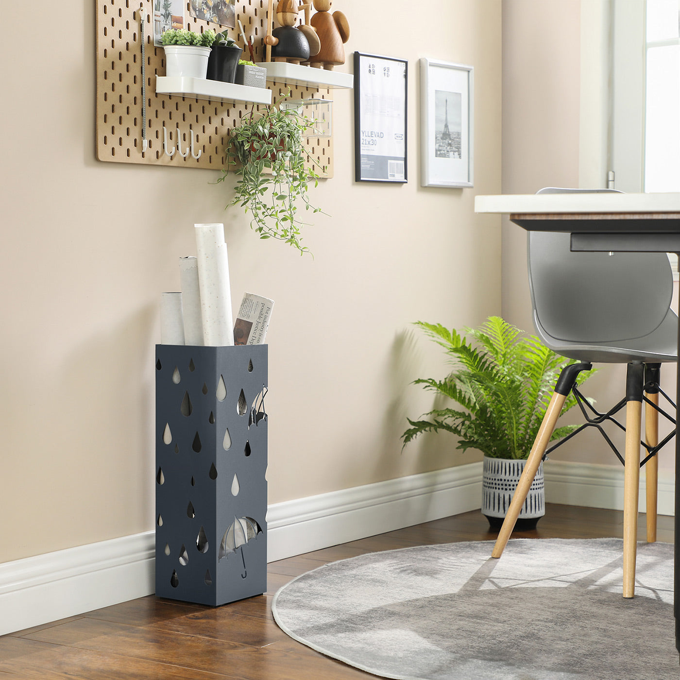 Grey Umbrella Stand Holder with Hooks - image 4