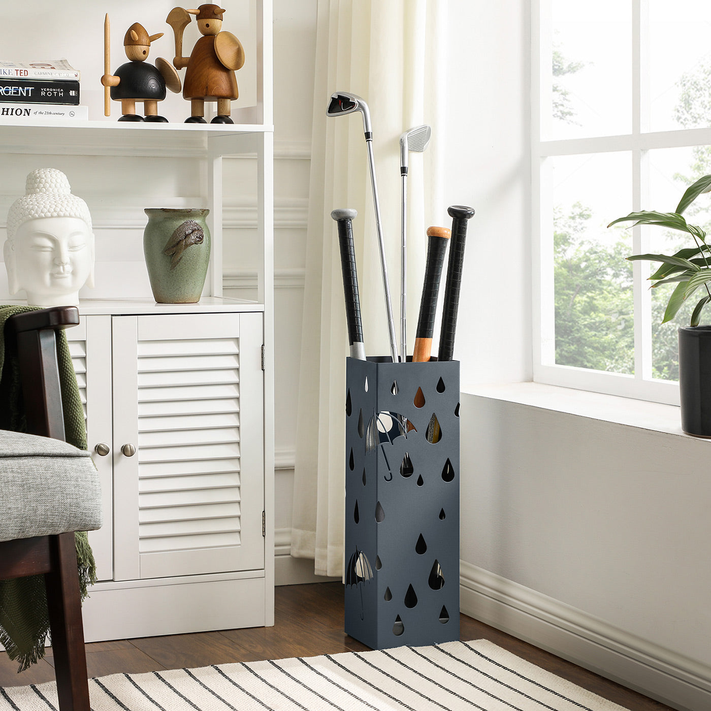 Grey Umbrella Stand Holder with Hooks - image 5
