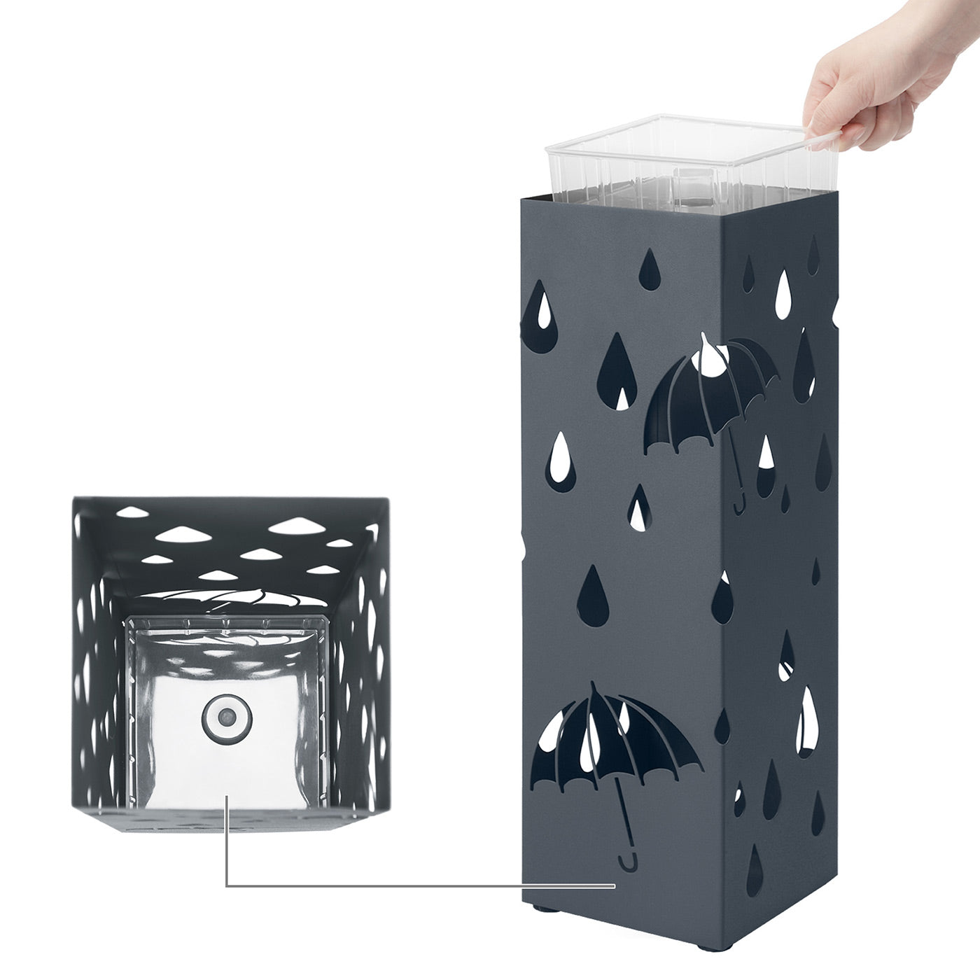Grey Umbrella Stand Holder with Hooks - image 7