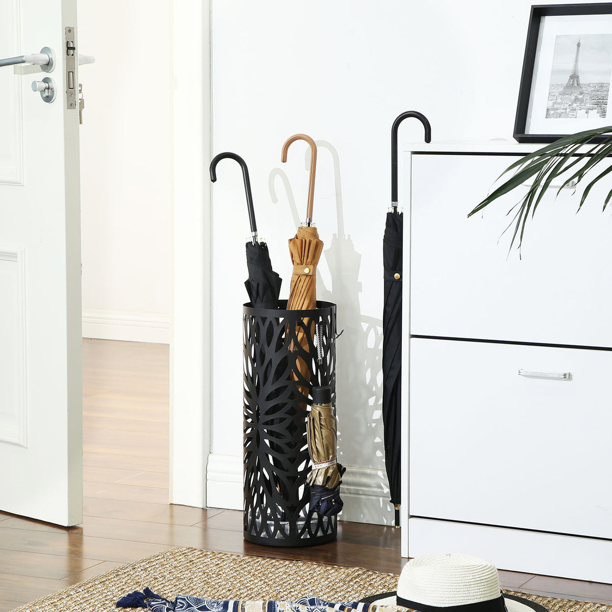 Umbrella Stand Rack Free Standing for Canes Walking Sticks 2 Hooks Black