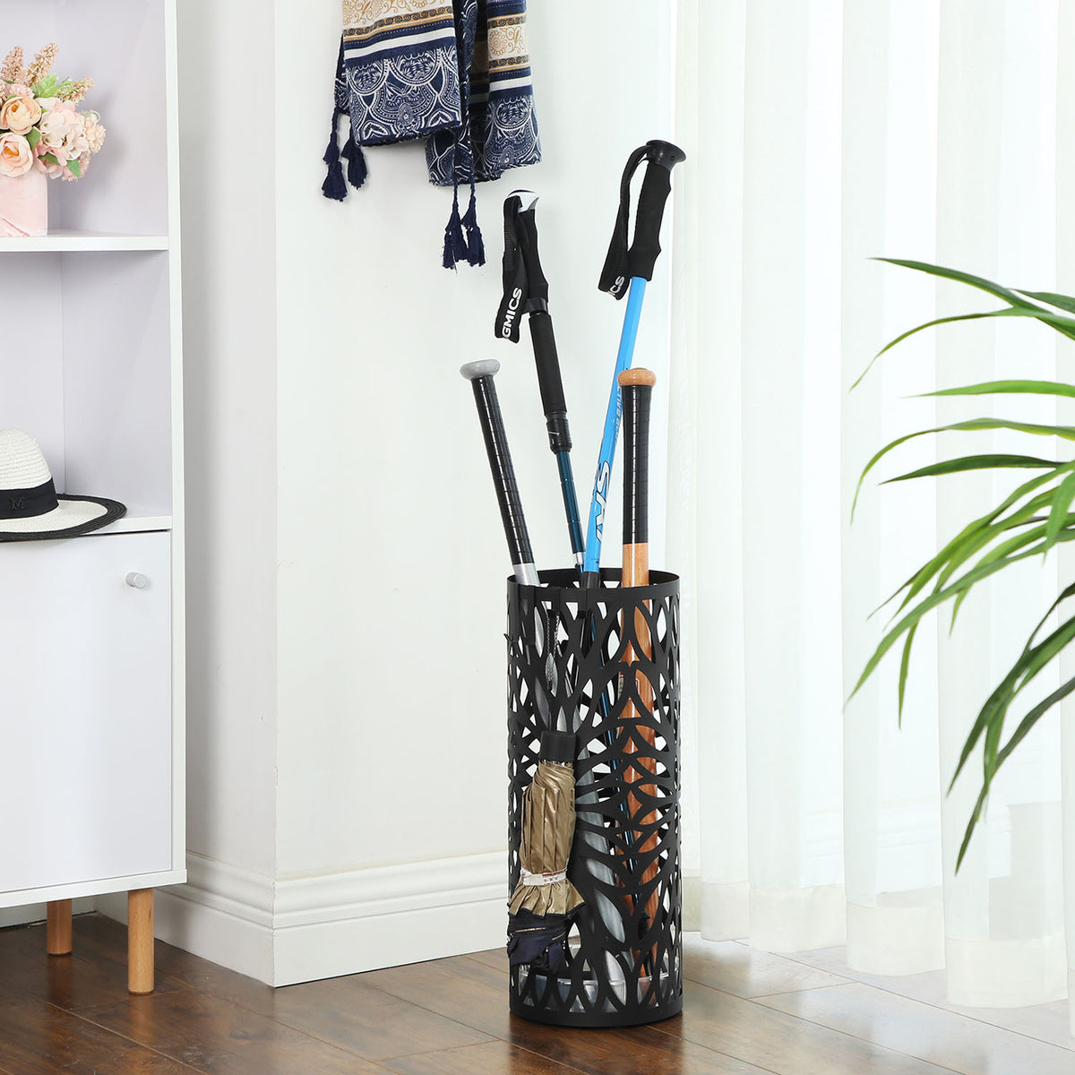 Umbrella Stand Rack Free Standing for Canes Walking Sticks 2 Hooks Black