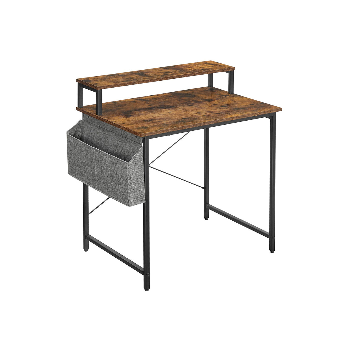 Industrial Brown Small Computer Desk with Monitor Riser - image 1