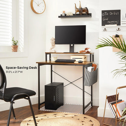 Industrial Brown Small Computer Desk with Monitor Riser - image 4