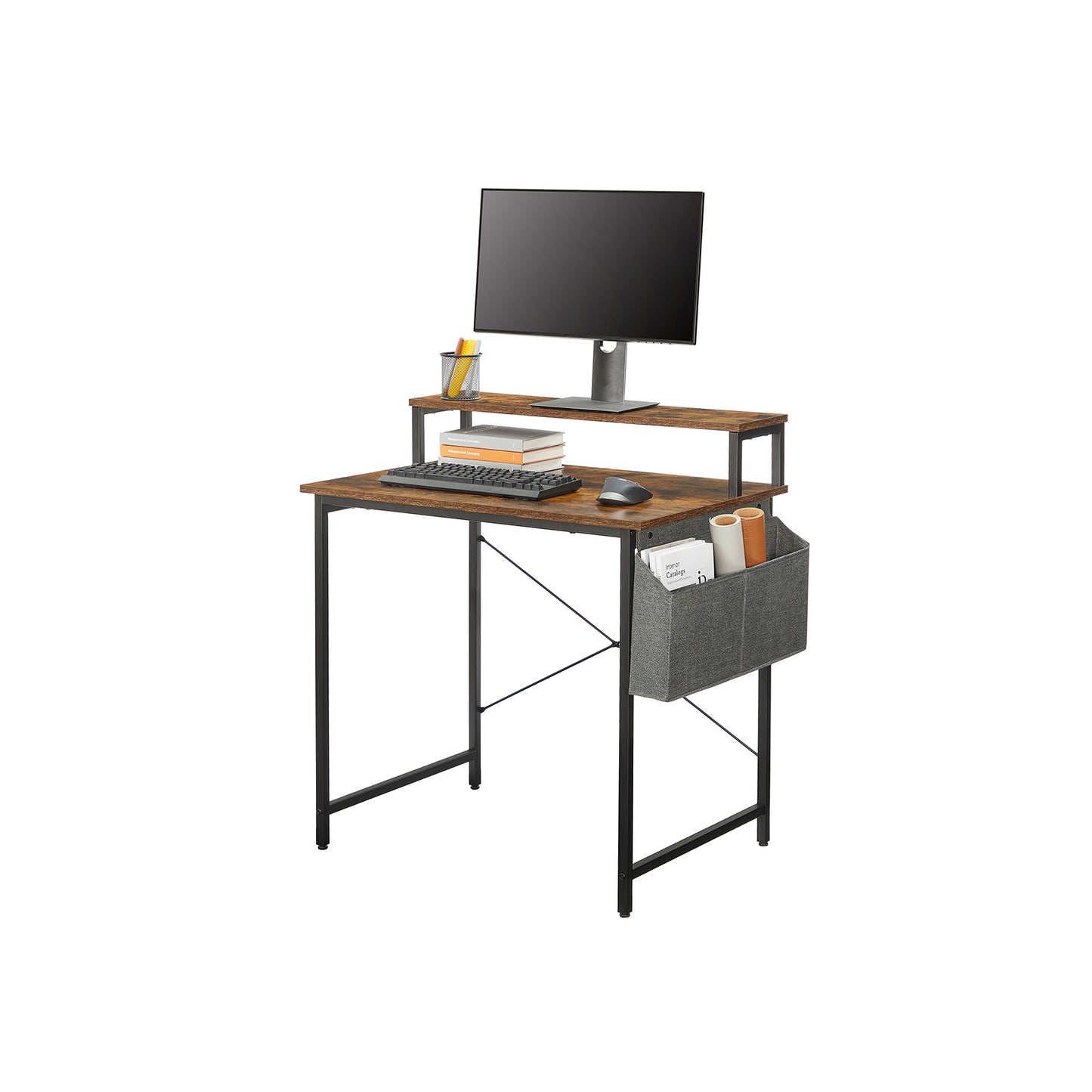 Industrial Brown Small Computer Desk with Monitor Riser - image 7