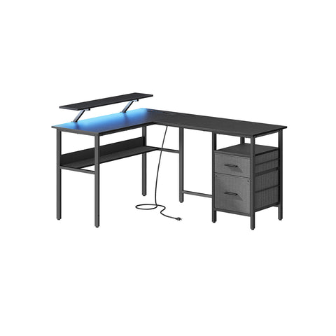 L-Shaped Computer Desk with Power Outlets