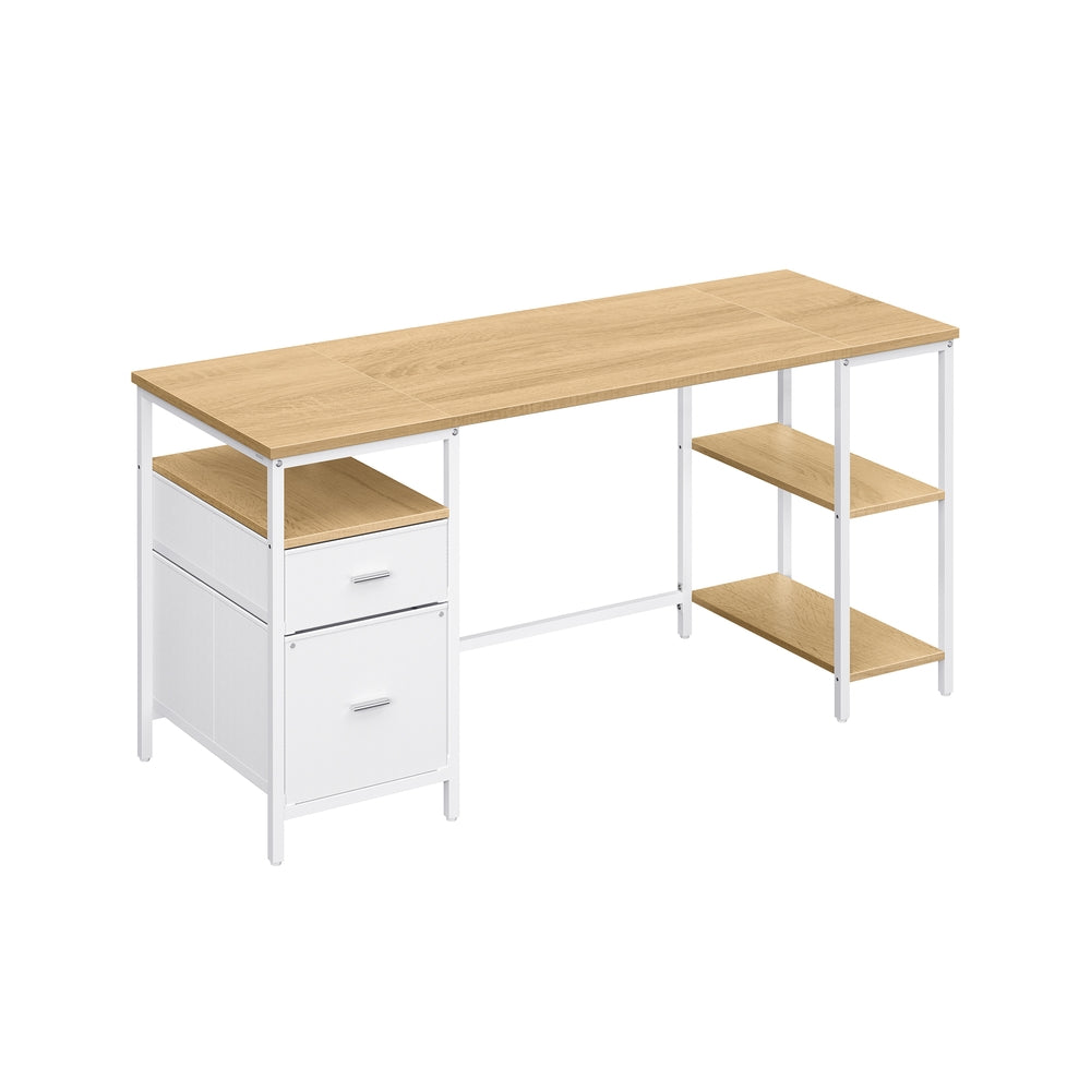 Computer Desk with 3 Shelves 2 Drawers 60 x 140 x 76 cm Natural Oak and Pearl White - image 19