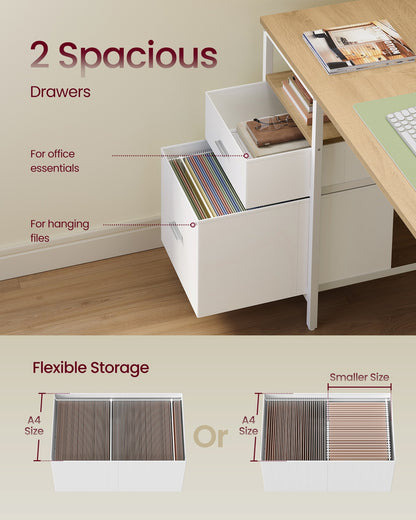 Computer Desk with 3 Shelves 2 Drawers 60 x 140 x 76 cm Natural Oak and Pearl White - image 21