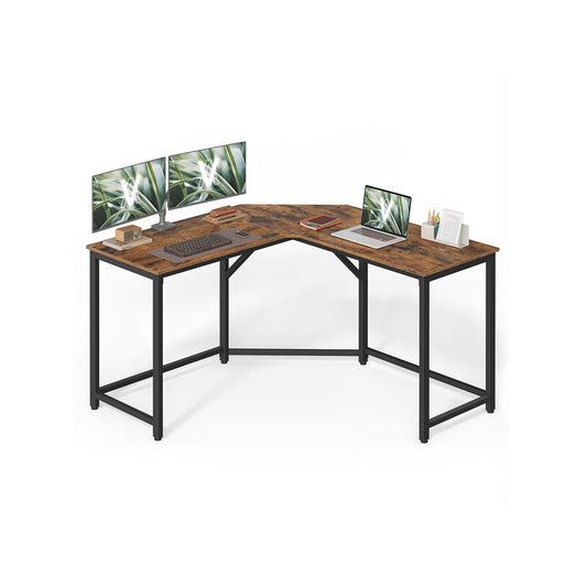 Computer Desk L-Shaped 129 x 129 x 76 cm Rustic Brown and Ink Black - image 1
