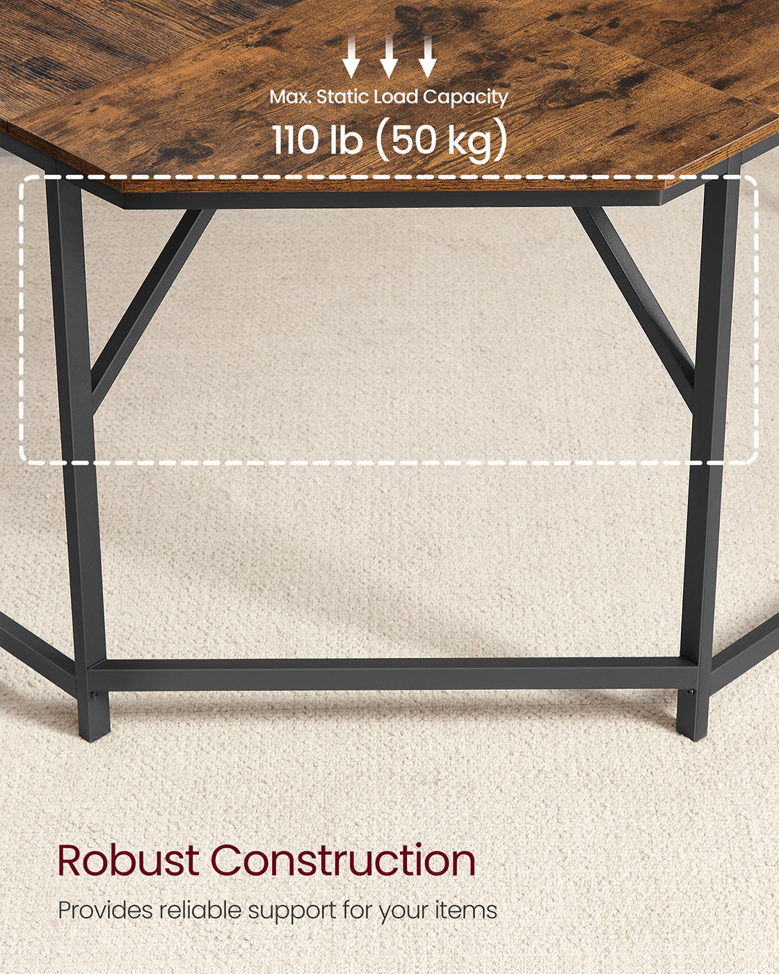 Computer Desk L-Shaped 129 x 129 x 76 cm Rustic Brown and Ink Black - image 4