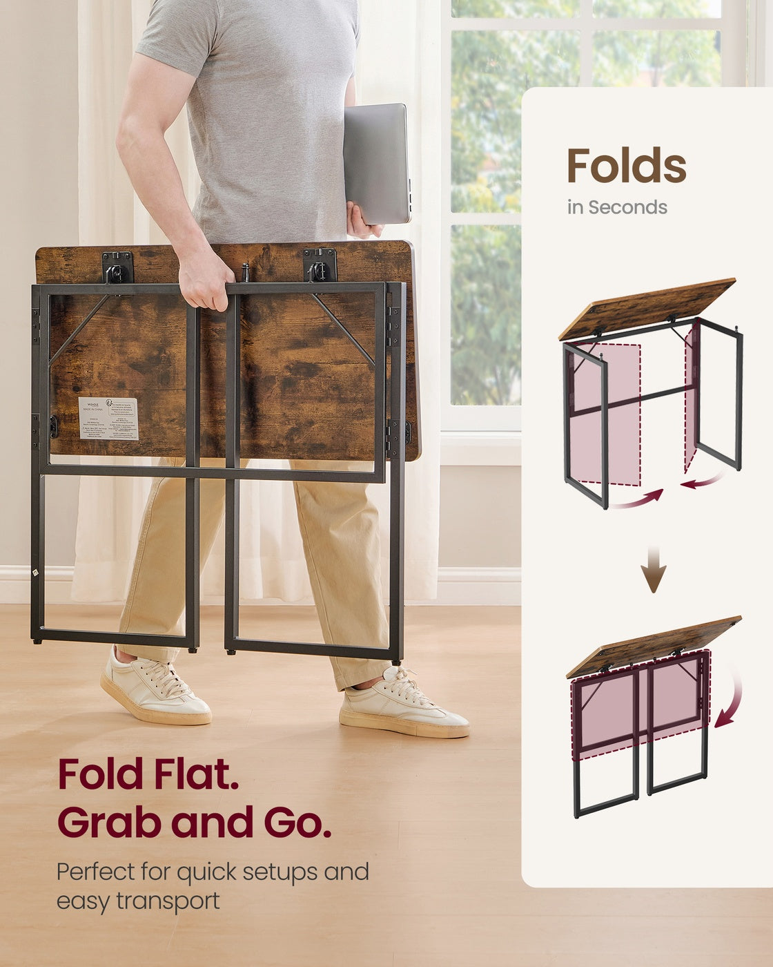 One-Piece foldable computer desk with rounded edges - image 4