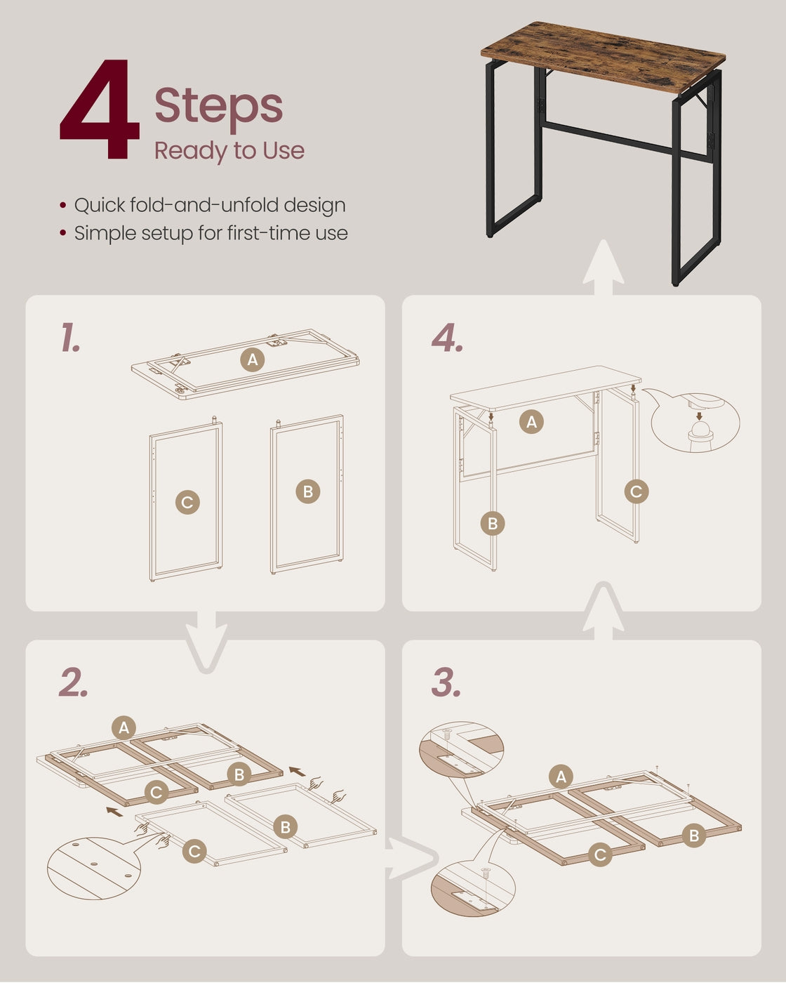 One-Piece foldable computer desk with rounded edges - image 7