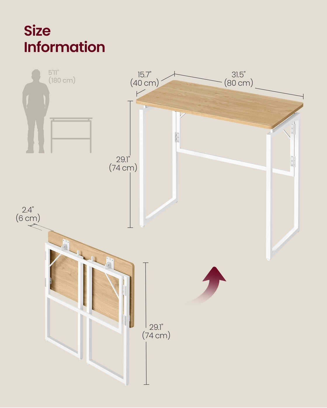 One-Piece foldable computer desk with rounded edges - image 20