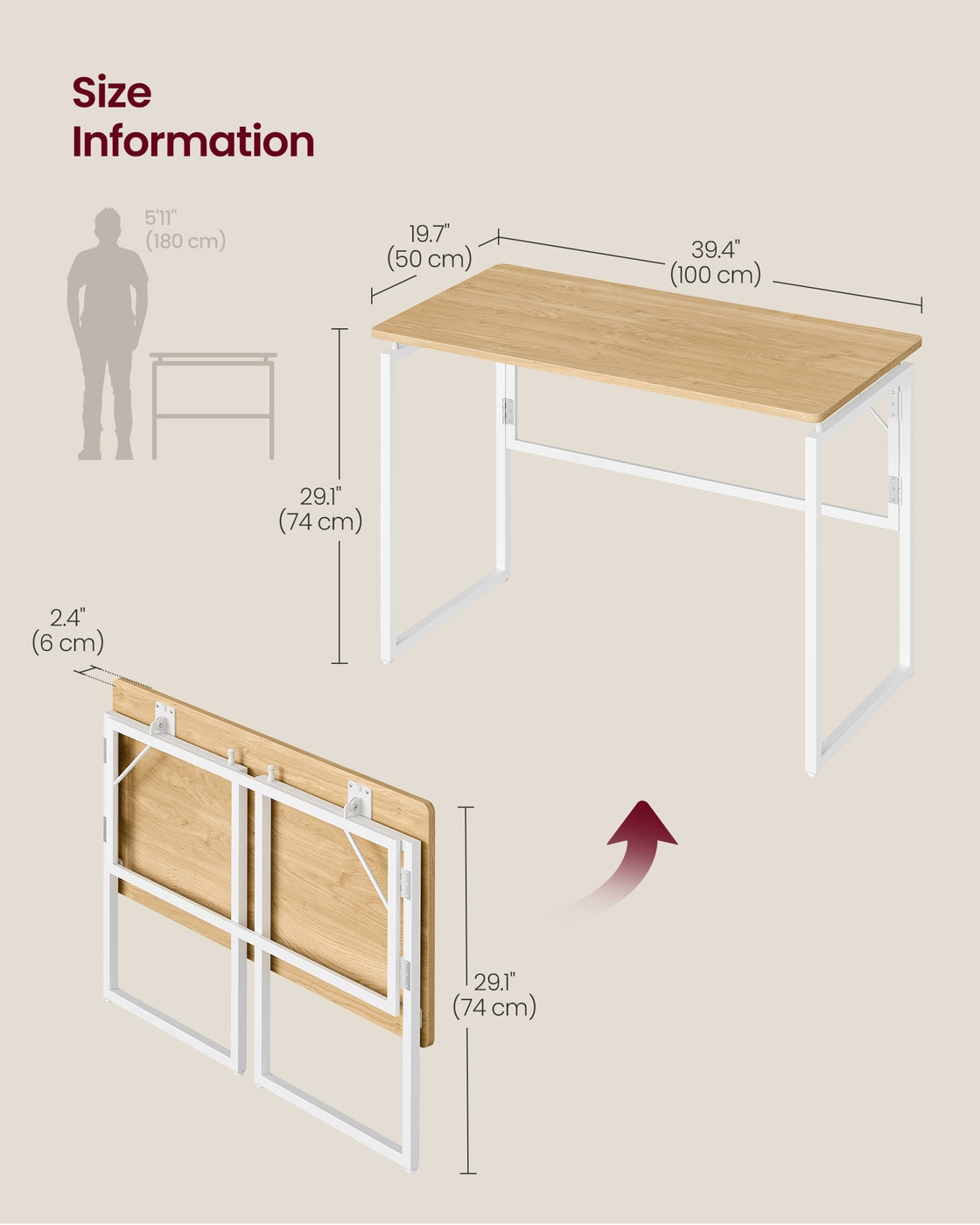 One-Piece foldable computer desk with rounded edges - image 27