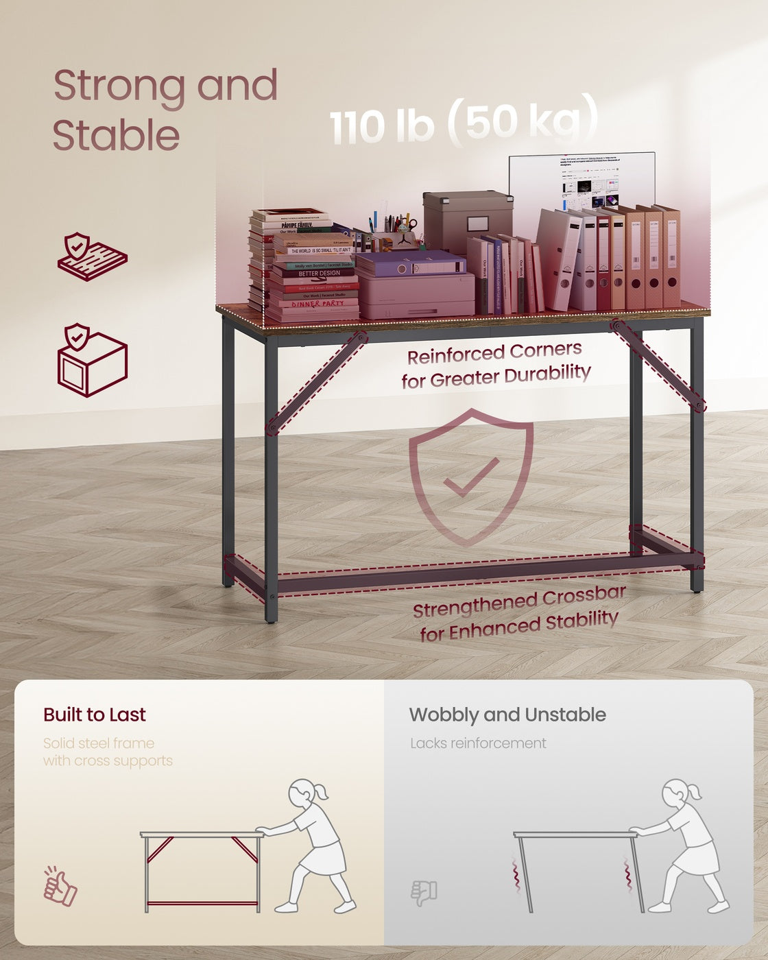 Steel frame computer desk for study or home office - image 10