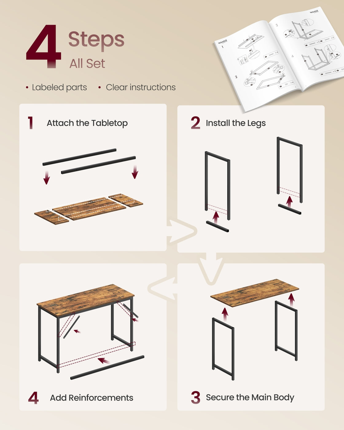 Steel frame computer desk for study or home office - image 12