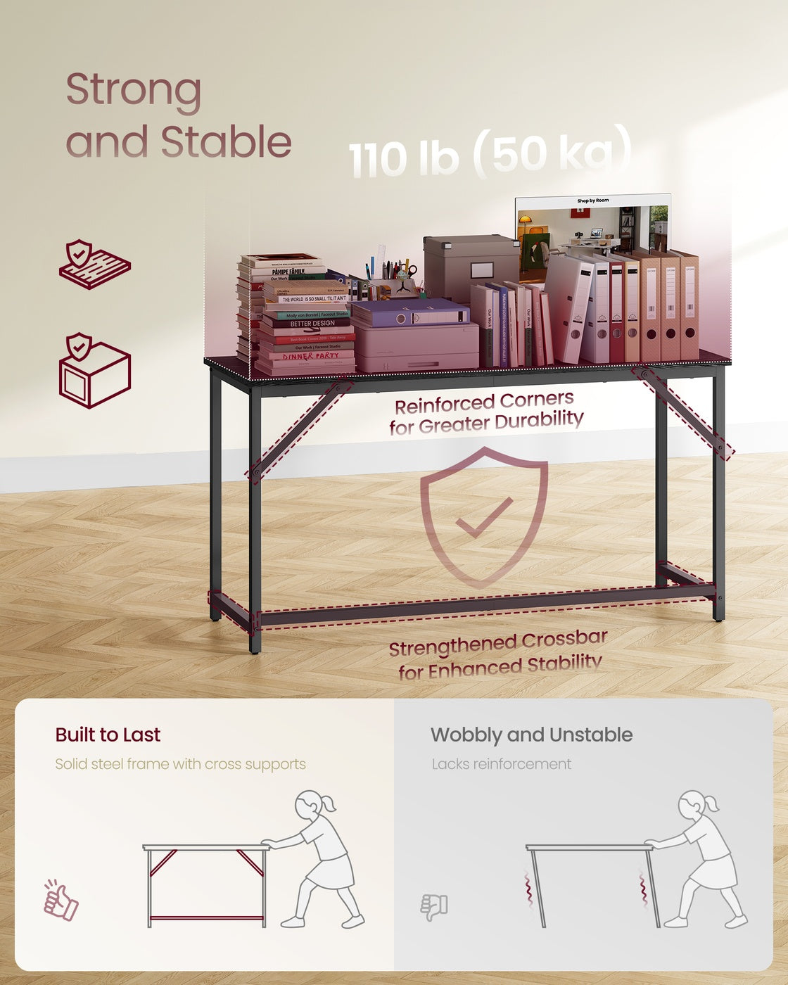 Steel frame computer desk for study or home office - image 16