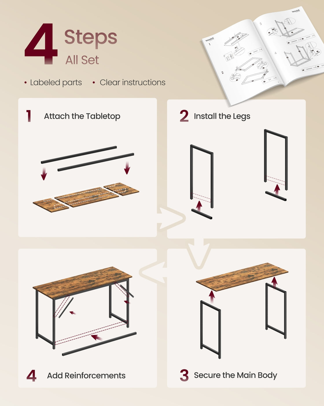 Steel frame computer desk for study or home office - image 24