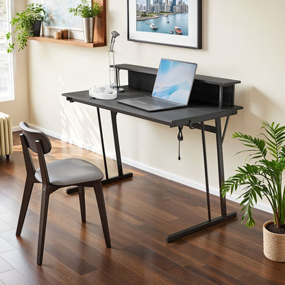 Computer Desk with LED Lights, Built-In Power Outlets, Monitor Shelf - image 1