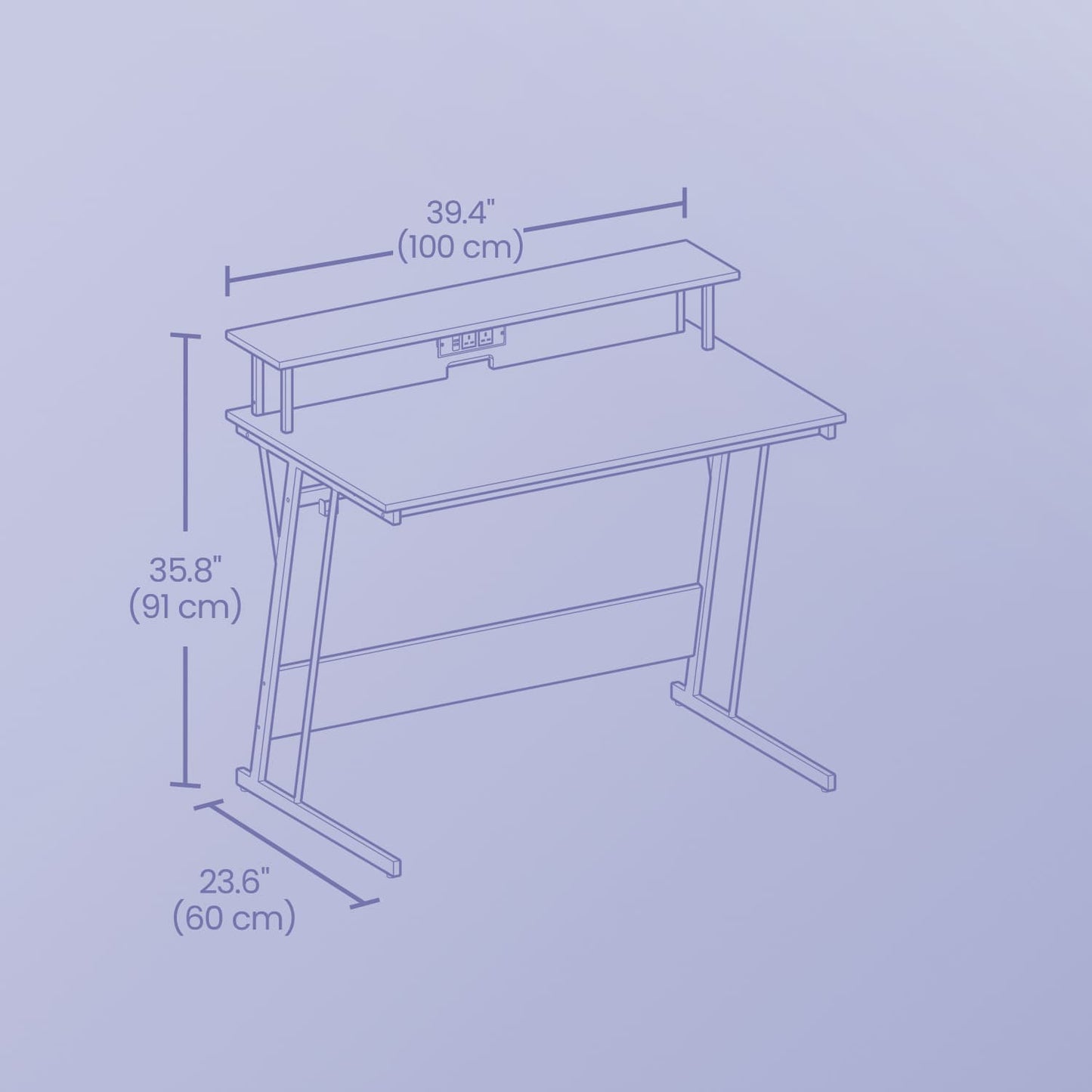 Computer Desk with LED Lights, Built-In Power Outlets, Monitor Shelf - image 6