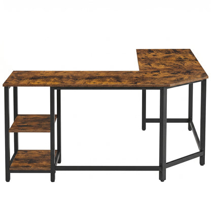 L-Shaped Office Desk, Space-Saving Corner Computer Desk with 2 Shelves, Easy Assembly, Brown and Black - image 13