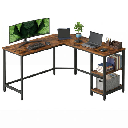 L-Shaped Office Desk, Space-Saving Corner Computer Desk with 2 Shelves, Easy Assembly, Brown and Black - image 9