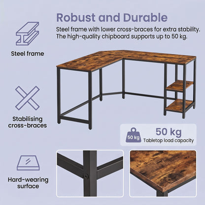 L-Shaped Office Desk, Space-Saving Corner Computer Desk with 2 Shelves, Easy Assembly, Brown and Black - image 6