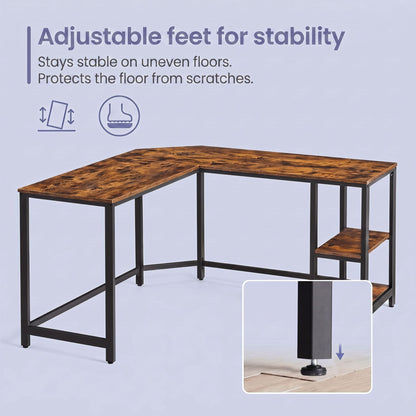 L-Shaped Office Desk, Space-Saving Corner Computer Desk with 2 Shelves, Easy Assembly, Brown and Black - image 7