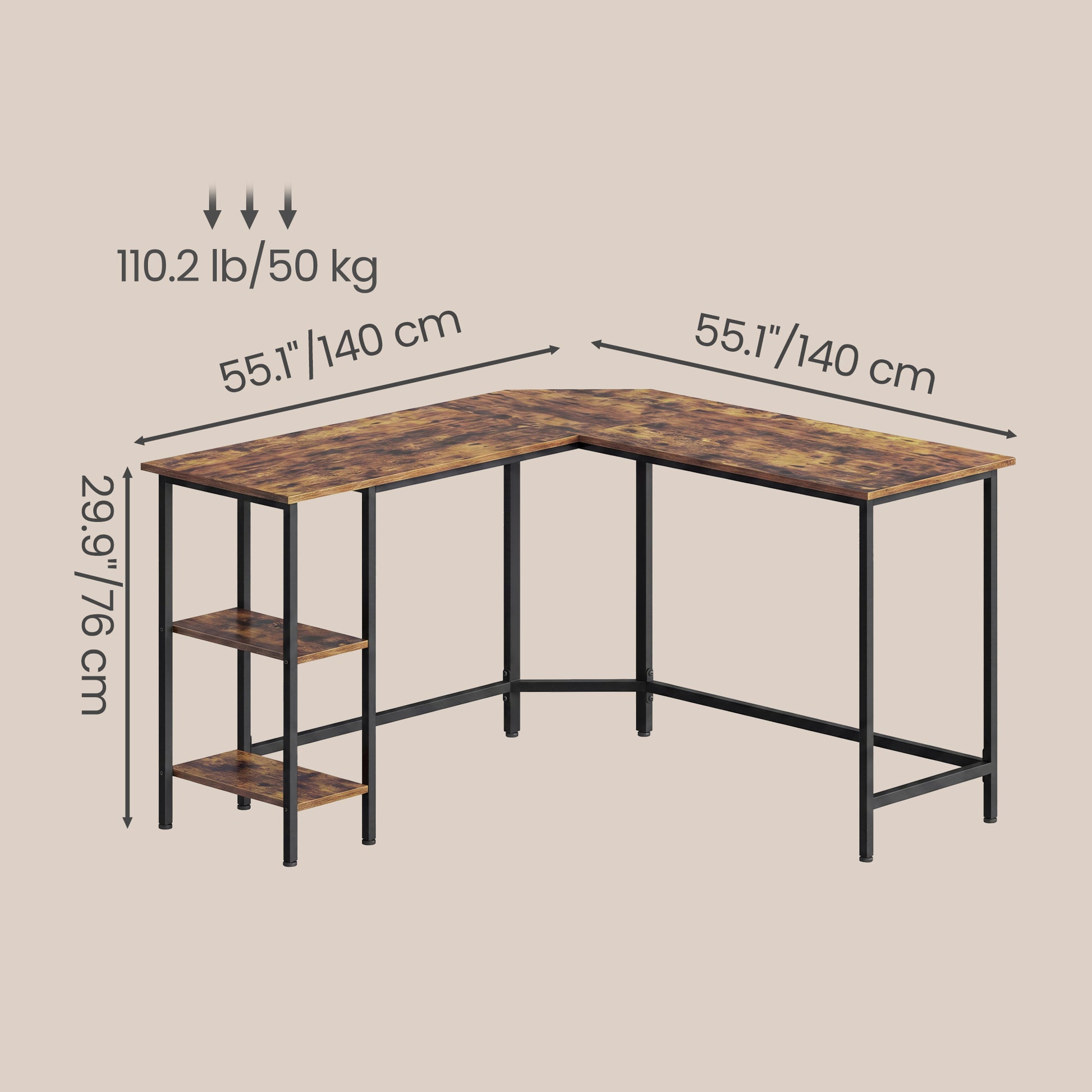 L-Shaped Office Desk, Space-Saving Corner Computer Desk with 2 Shelves, Easy Assembly, Brown and Black - image 3