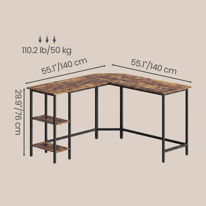 L-Shaped Office Desk, Space-Saving Corner Computer Desk with 2 Shelves, Easy Assembly, Brown and Black - image 3