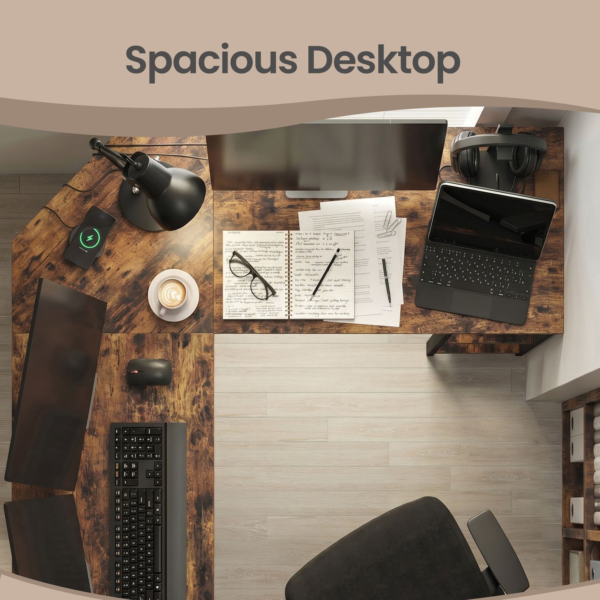 L-Shaped Office Desk, Space-Saving Corner Computer Desk with 2 Shelves, Easy Assembly, Brown and Black - image 10
