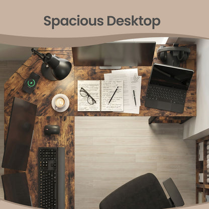 L-Shaped Office Desk, Space-Saving Corner Computer Desk with 2 Shelves, Easy Assembly, Brown and Black - image 10