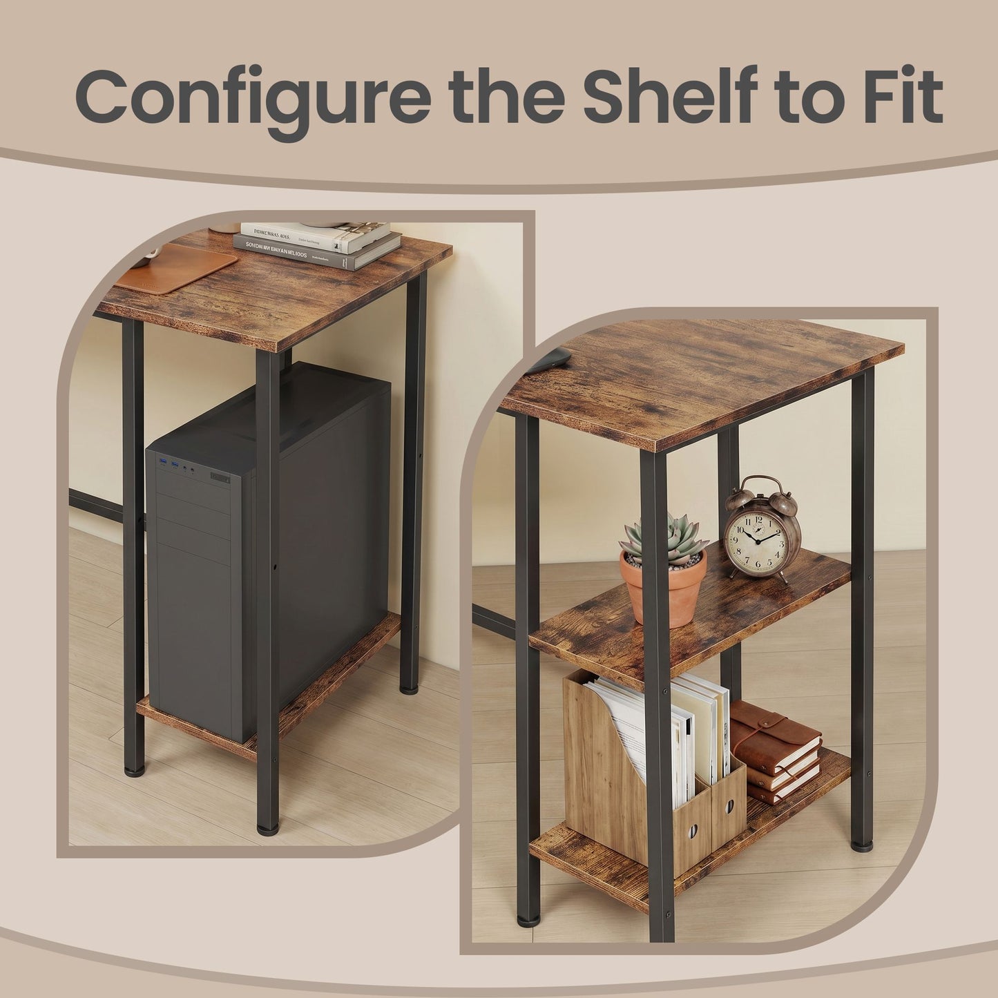 L-Shaped Office Desk, Space-Saving Corner Computer Desk with 2 Shelves, Easy Assembly, Brown and Black - image 11