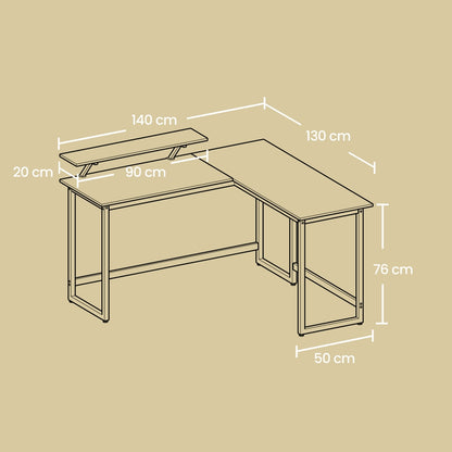 L-Shaped Corner Desk, Computer Desk with Monitor Stand, for Home Office Study Gaming