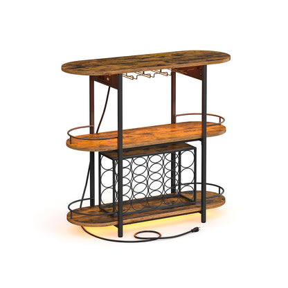 Bar Cabinet with LED Lights and Power Outlets