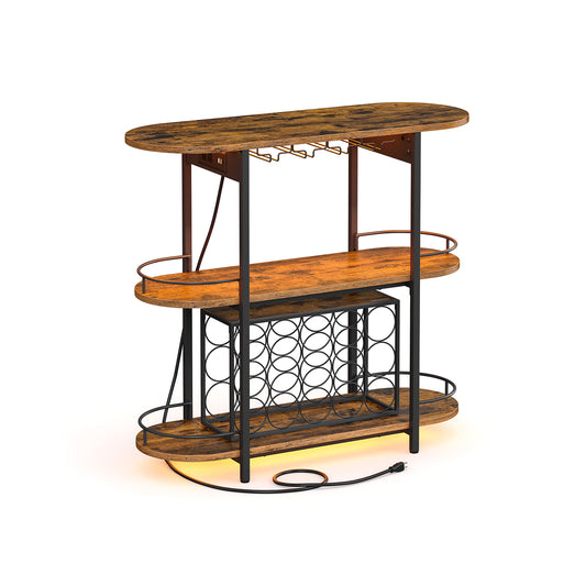 Bar Cabinet with LED Lights and Power Outlets