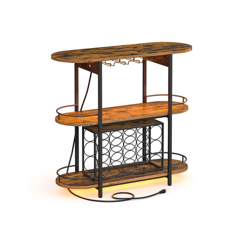 Bar Cabinet with LED Lights and Power Outlets