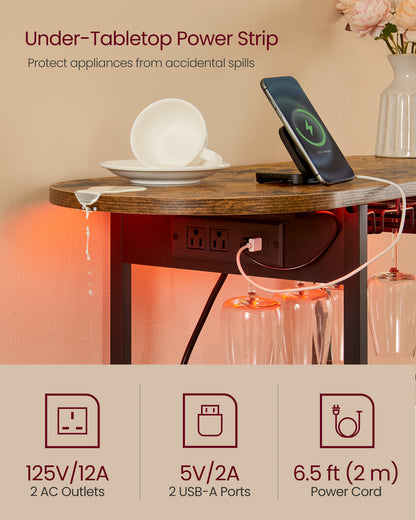 Bar Cabinet with LED Lights and Power Outlets