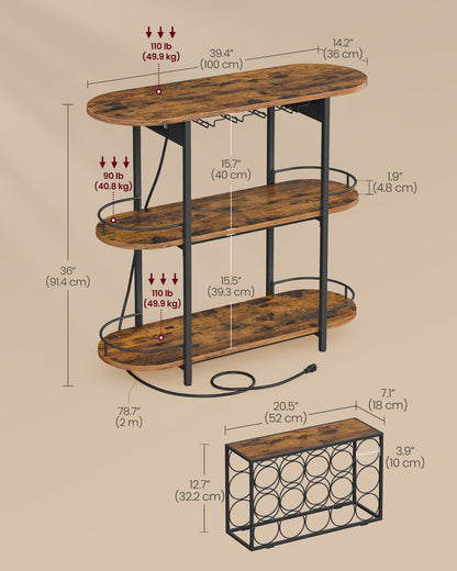 Bar Cabinet with LED Lights and Power Outlets