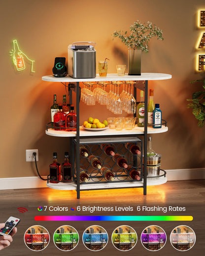 Bar Cabinet with LED Lights and Power Outlets