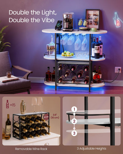 Bar Cabinet with LED Lights and Power Outlets