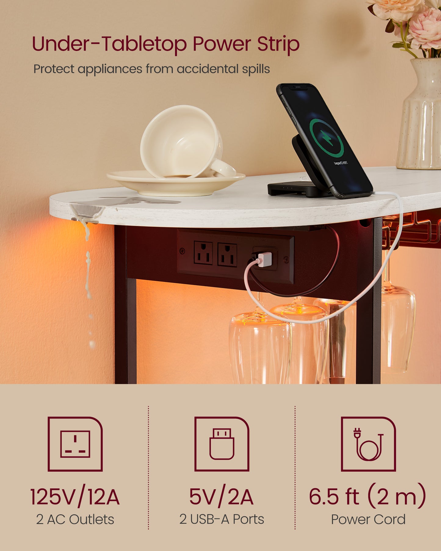 Bar Cabinet with LED Lights and Power Outlets