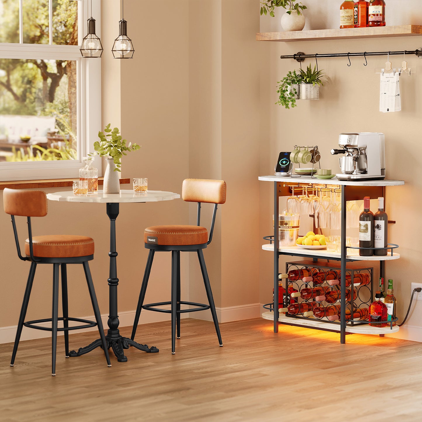 Bar Cabinet with LED Lights and Power Outlets