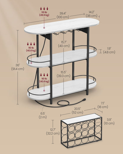Bar Cabinet with LED Lights and Power Outlets, Freestanding Coffee Bar Wine Cabinet - image 4