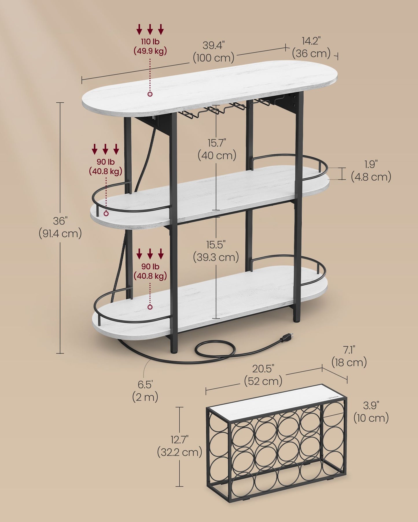 Bar Cabinet with LED Lights and Power Outlets, Freestanding Coffee Bar Wine Cabinet - image 2