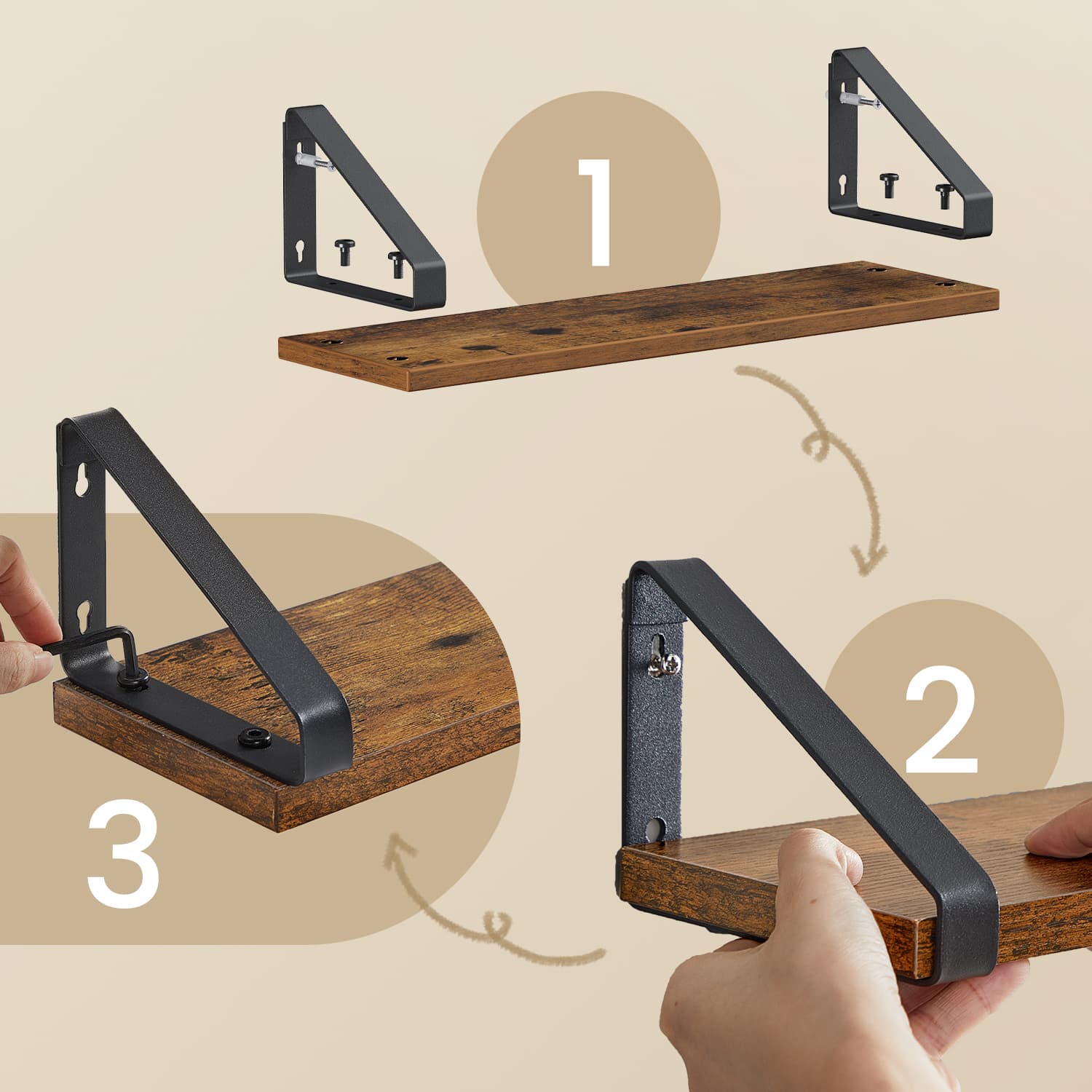 Wall Shelves, Set of 3 Wall Mounted Floating Shelves, 2 Mounting Ways - image 5