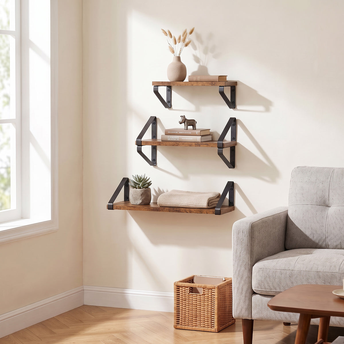 Wall Shelves, Set of 3 Wall Mounted Floating Shelves, 2 Mounting Ways