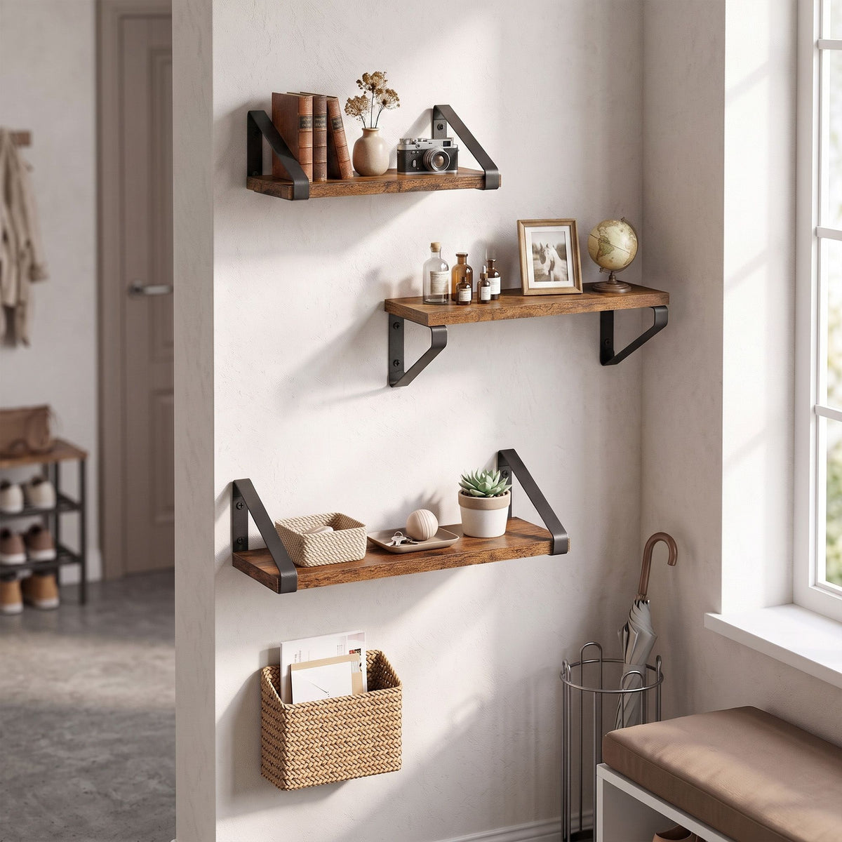 Wall Shelves, Set of 3 Wall Mounted Floating Shelves, 2 Mounting Ways
