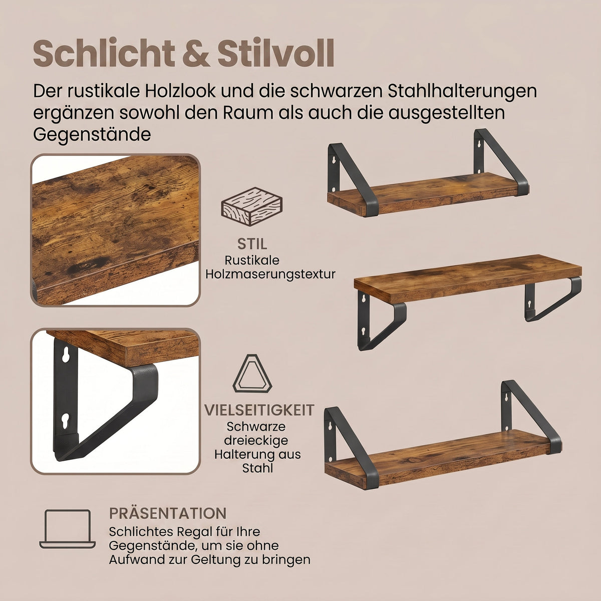 Wall Shelves, Set of 3 Wall Mounted Floating Shelves, 2 Mounting Ways
