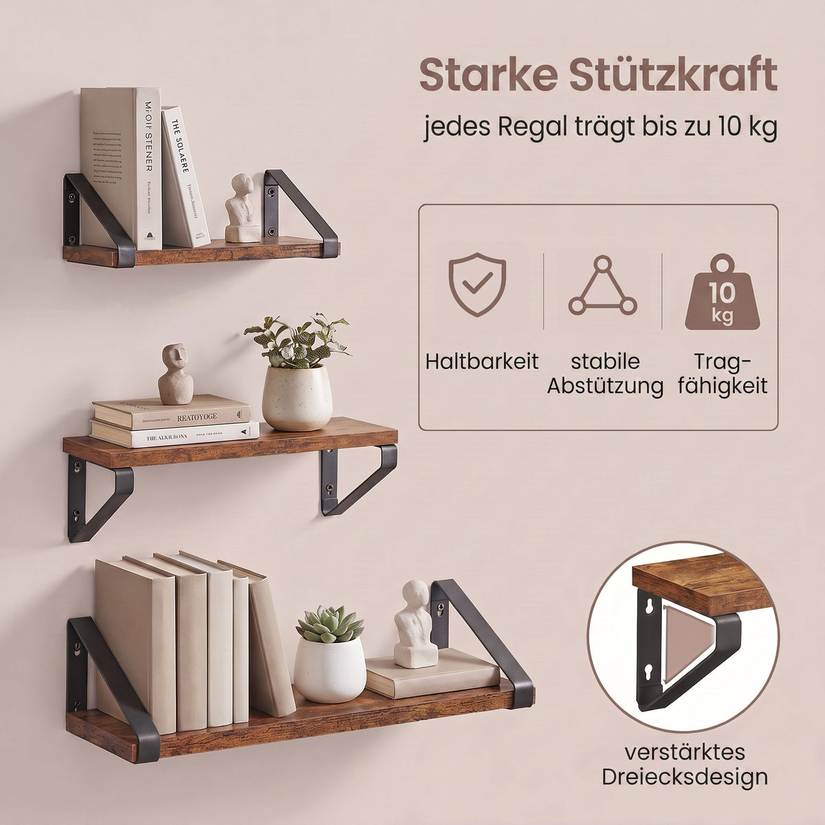 Wall Shelves, Set of 3 Wall Mounted Floating Shelves, 2 Mounting Ways