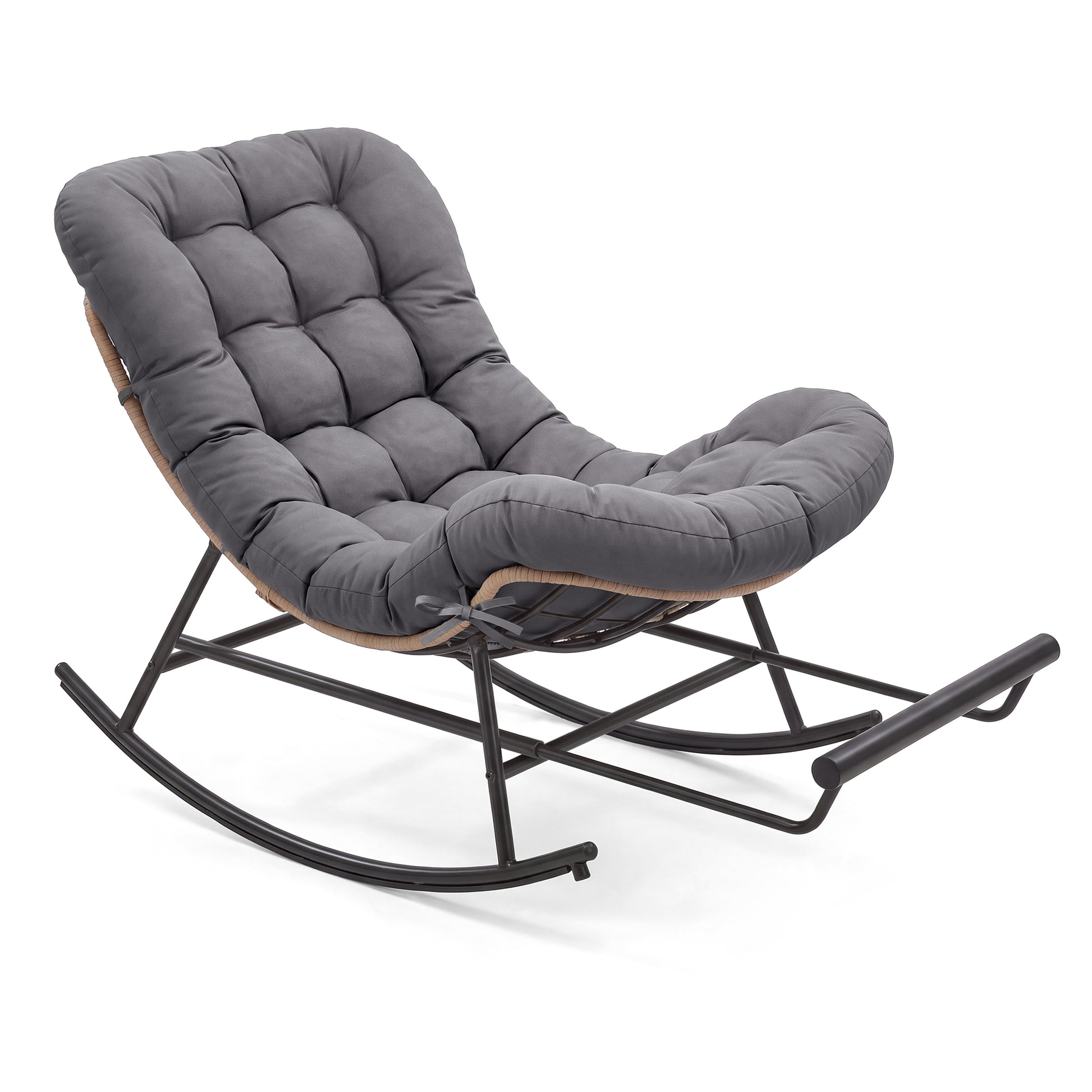 Outdoor Rocking Chair with Extendable Footrest, Removable Cushion, Papasan Chair - image 1